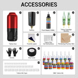 Solong SLQ53KITP803-2 Wireless Tattoo Gun Kit – 1600mAh Battery, 40Pcs Cartridge Needles, 120ml Black Ink + 14 Colors, Complete Beginner Tattoo Supply Set