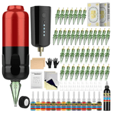 Solong SLQ53KITP803-2 Wireless Tattoo Gun Kit – 1600mAh Battery, 40Pcs Cartridge Needles, 120ml Black Ink + 14 Colors, Complete Beginner Tattoo Supply Set