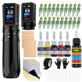Tattoo Gun Kit Tattoo Machine 7 Strokes Length Kit with 2 * 1600mAh Batteries,20PCS Pro Tattoo Cartridge Needles, Complete Tattoo Set Black EF-TKE751A-1