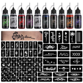 STIGMA Temporary Tattoo Kit 10 Bottles Color Inks & 84 Pcs Stencils