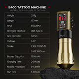 CNC E400 7 Stroke Adjustable Wireless Tattoo Machine & 2*1800mAh Battery