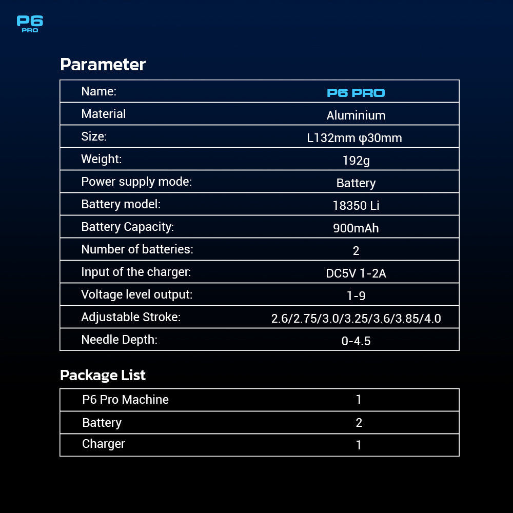 CNC P6 Pro Tattoo Pen Machine Wireless Tattoo Machine Adjustable Stroke (Upgraded)