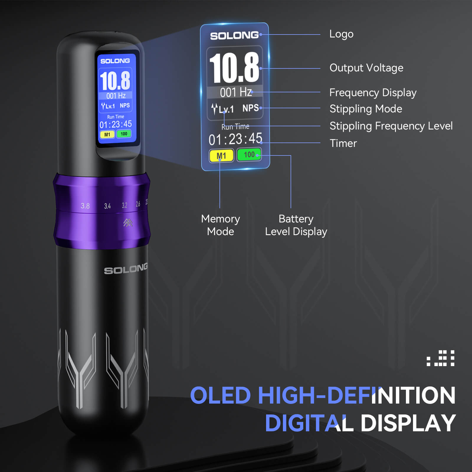 Solong E200 Wireless Tattoo Pen with 7 Stroke Lengths & 1600mAh Battery – Smooth, Quiet & Customizable Design