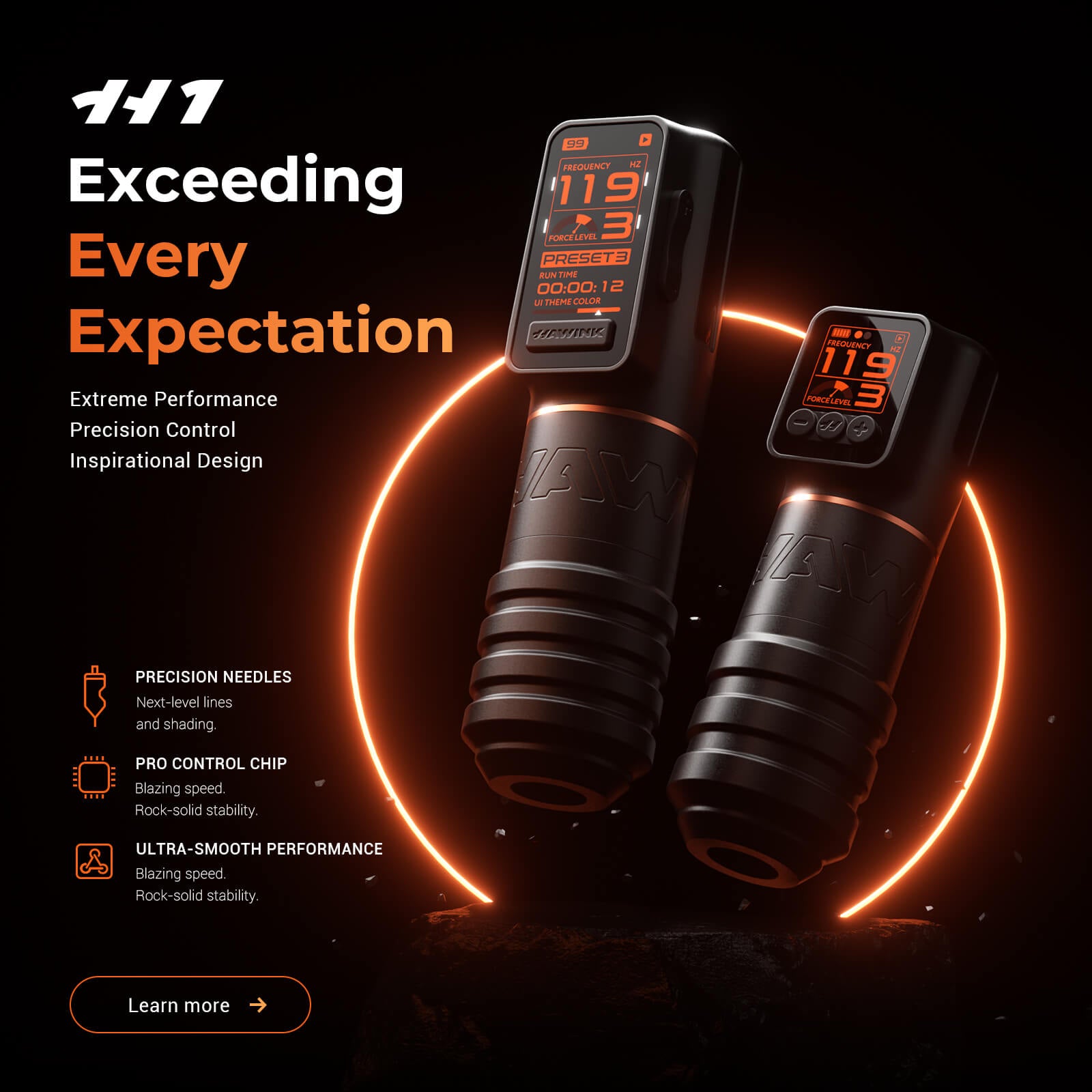 H1 Wireless Tattoo Pen Machine - Adjustable Stroke (3.5/4.0/4.5mm), Smart Color Screen, 1520mAh Battery Rotary Tattoo Machine