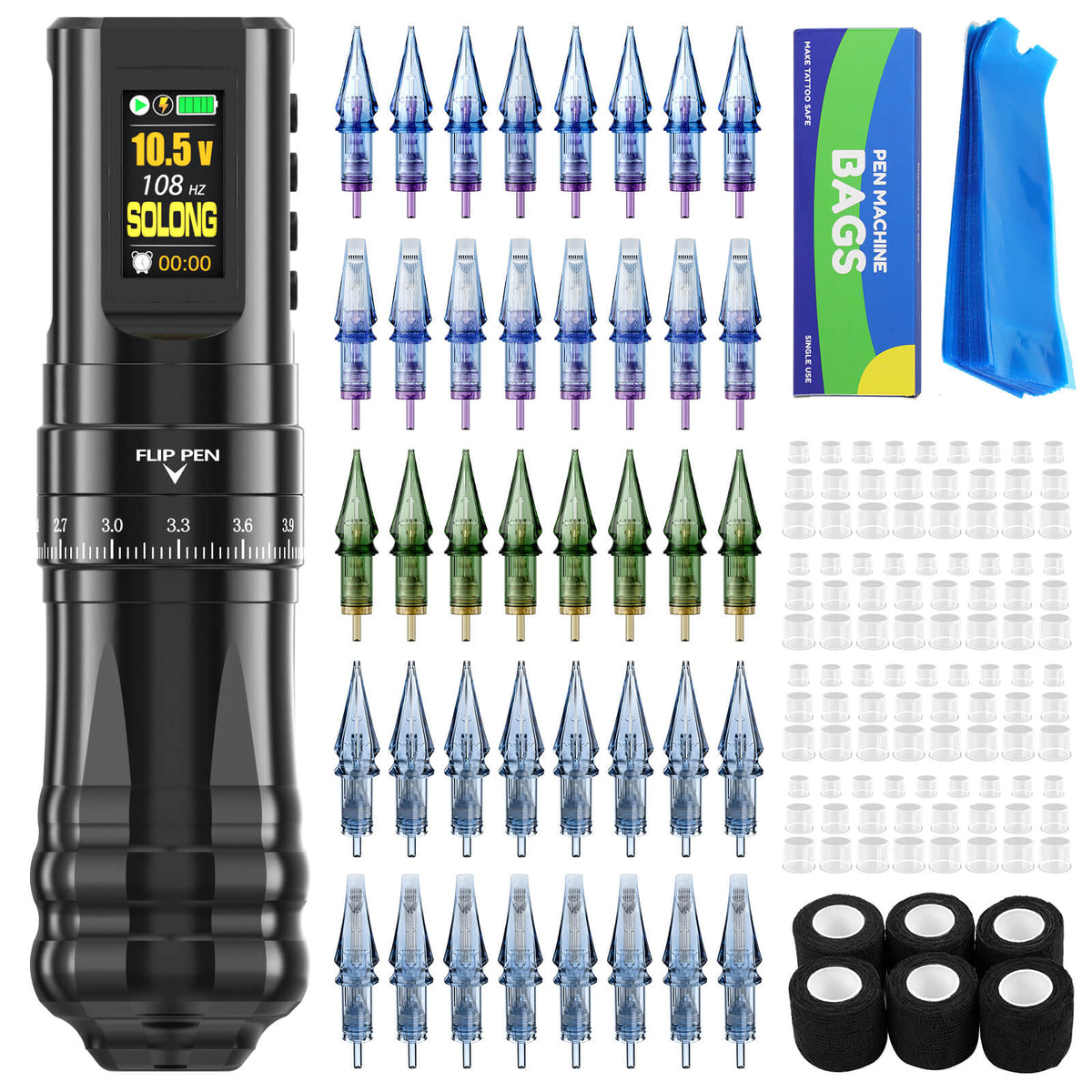 SOLONG Tattoo Machine Kit E96 7 Stroke Adjustable Wireless Tattoo Machine with 40PCS Cartridges