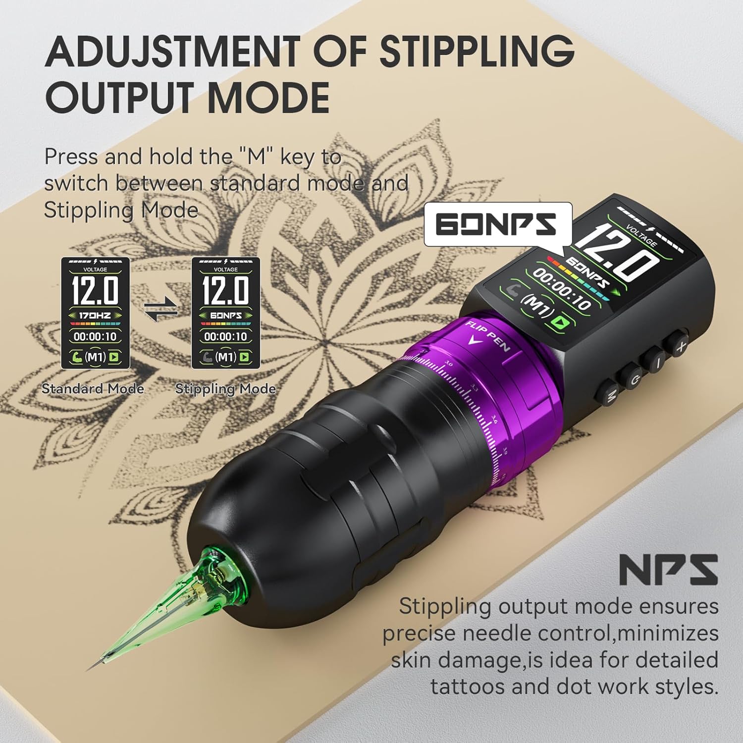 Tattoo Pen Kit, 2300mAh Wireless Tattoo Machine with 7 Adjustable Voltage & 2 Working Modes, 20 Needles & Transfer Paper, Professional Tattoo EF-TKE754A-4