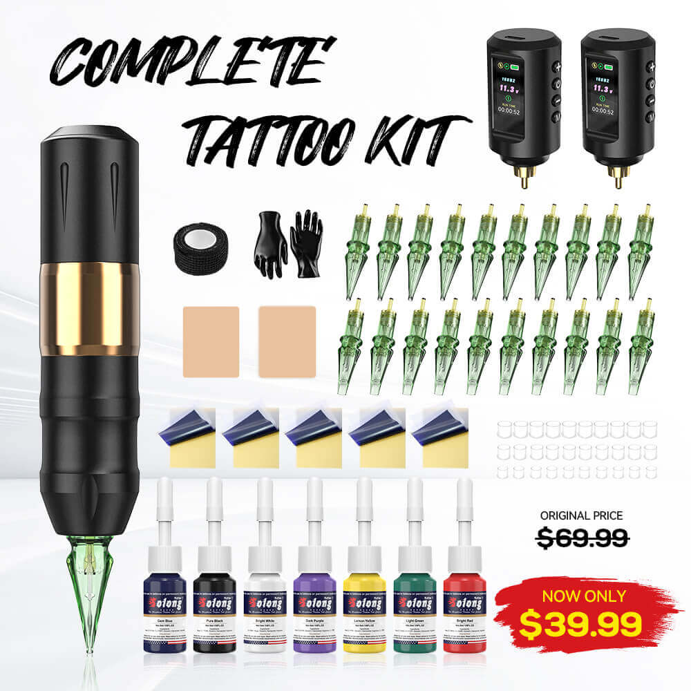 Tattoo Kit Tattoo Machine Kit with 2 Tattoo Batteries,20PCS Pro Tattoo Cartridge Needles,LED Digital Display Complete Tattoo Kit for Beginners and Artists EF-TKP752A-2