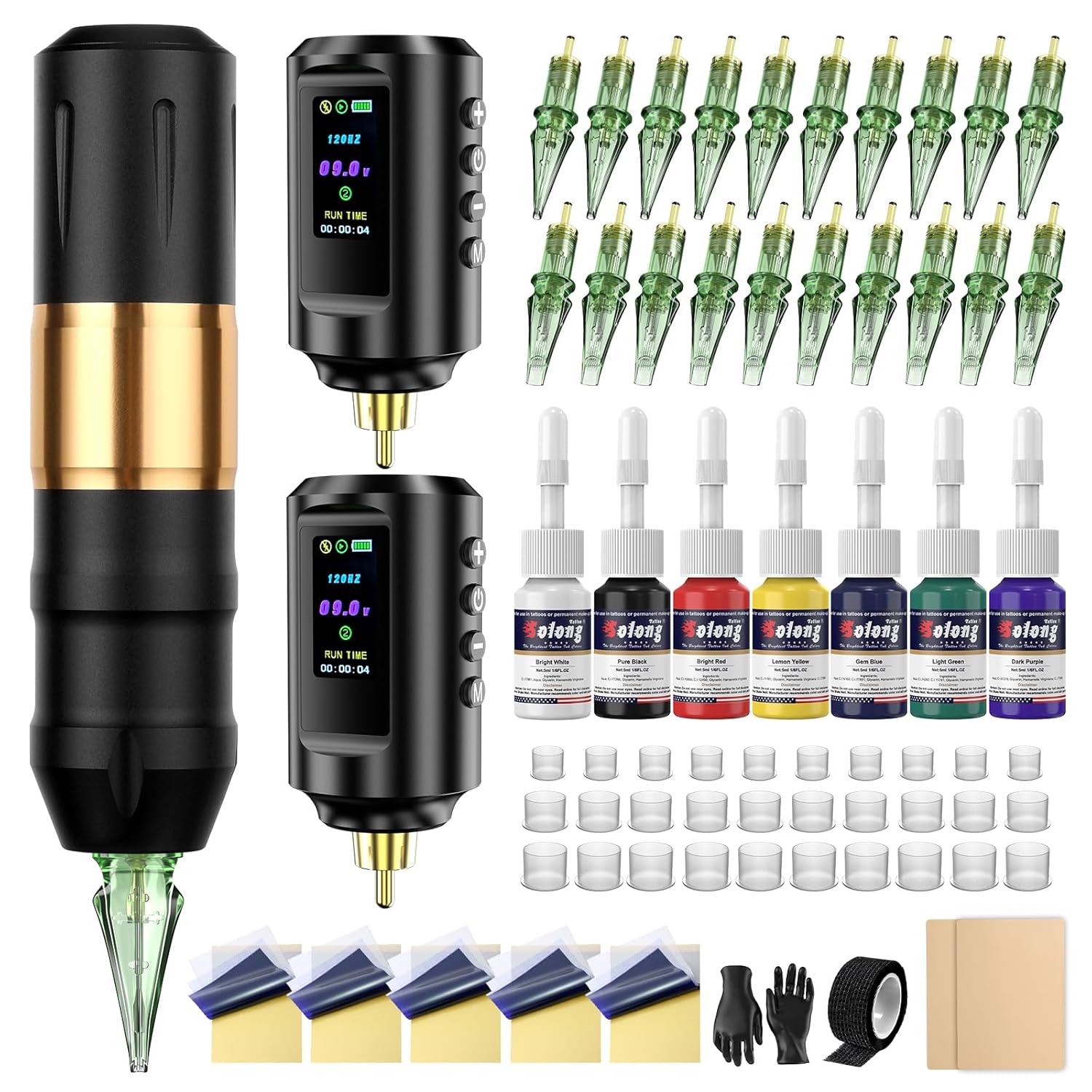 Tattoo Kit Tattoo Machine Kit with 2 Tattoo Batteries,20PCS Pro Tattoo Cartridge Needles,LED Digital Display Complete Tattoo Kit for Beginners and Artists EF-TKP752A-2
