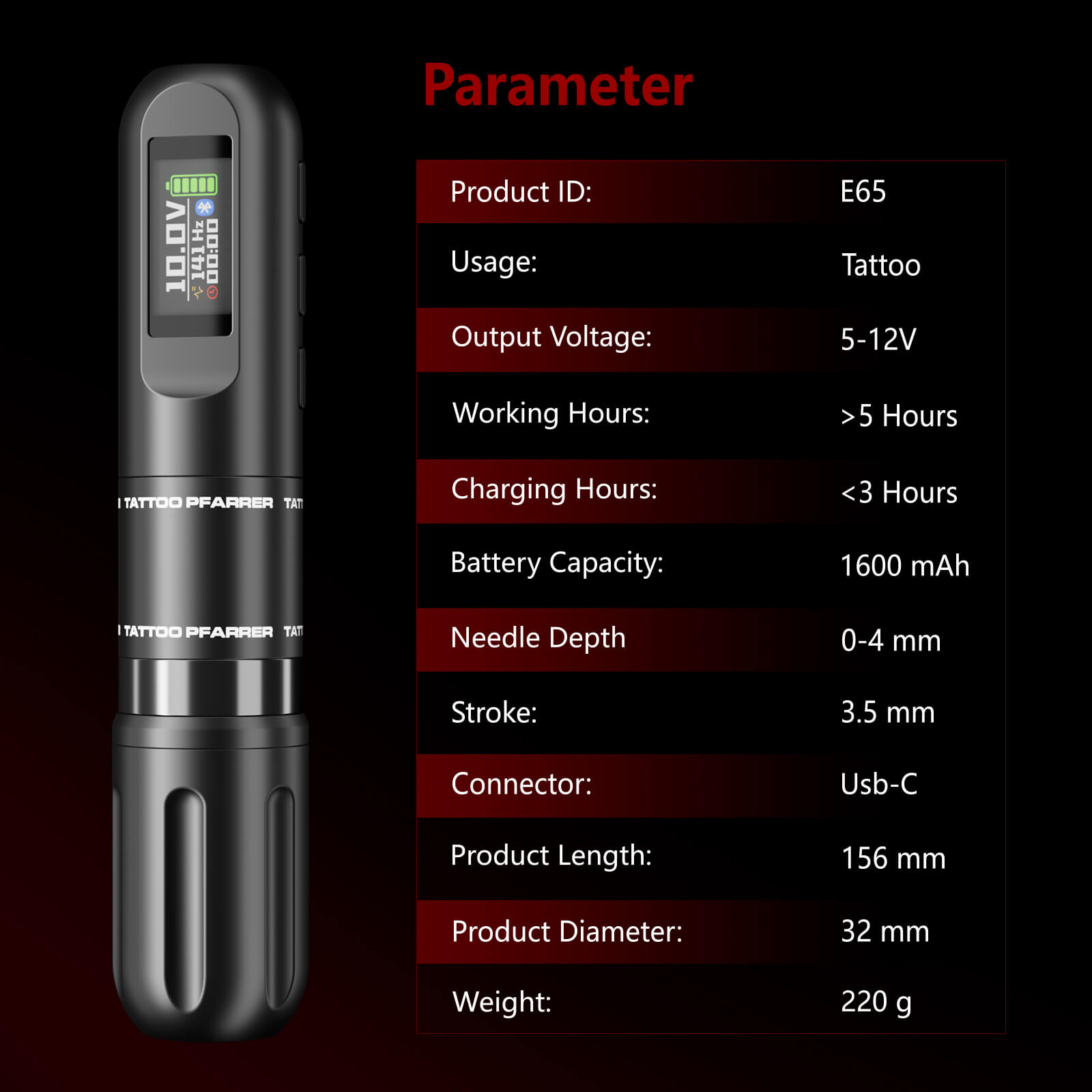 PFARRER Wireless Tattoo Pen Machine E65