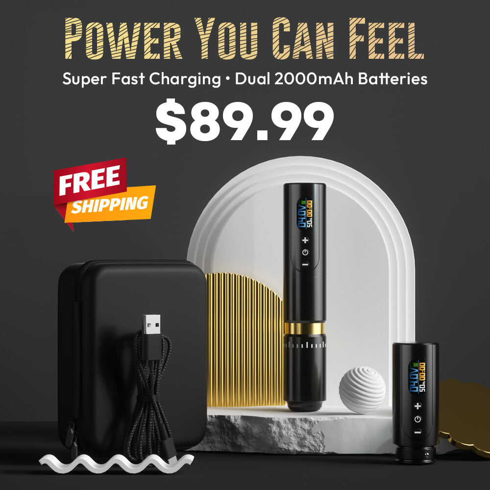 SOLONG E97 Tattoo Machine with Two Fast Charging Batteries Digital LED Display Rotary Tattoo Pen for Artists Black