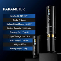 SOLONG E97 Tattoo Machine with Two Fast Charging Batteries Digital LED Display Rotary Tattoo Pen for Artists Black