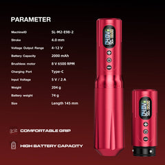 Solong Stroke 4.0mm Tattoo Machine E98 with 2 Batteries, Brushless Motor, Fast Charge