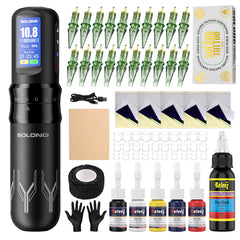 Solong SL-TKE200A-1 Wireless Tattoo Gun Kit – 7 Adjustable Stroke Lengths, 1600mAh Battery, Cartridge Needles, Color Inks & Custom Wallpaper for Beginners & Pros