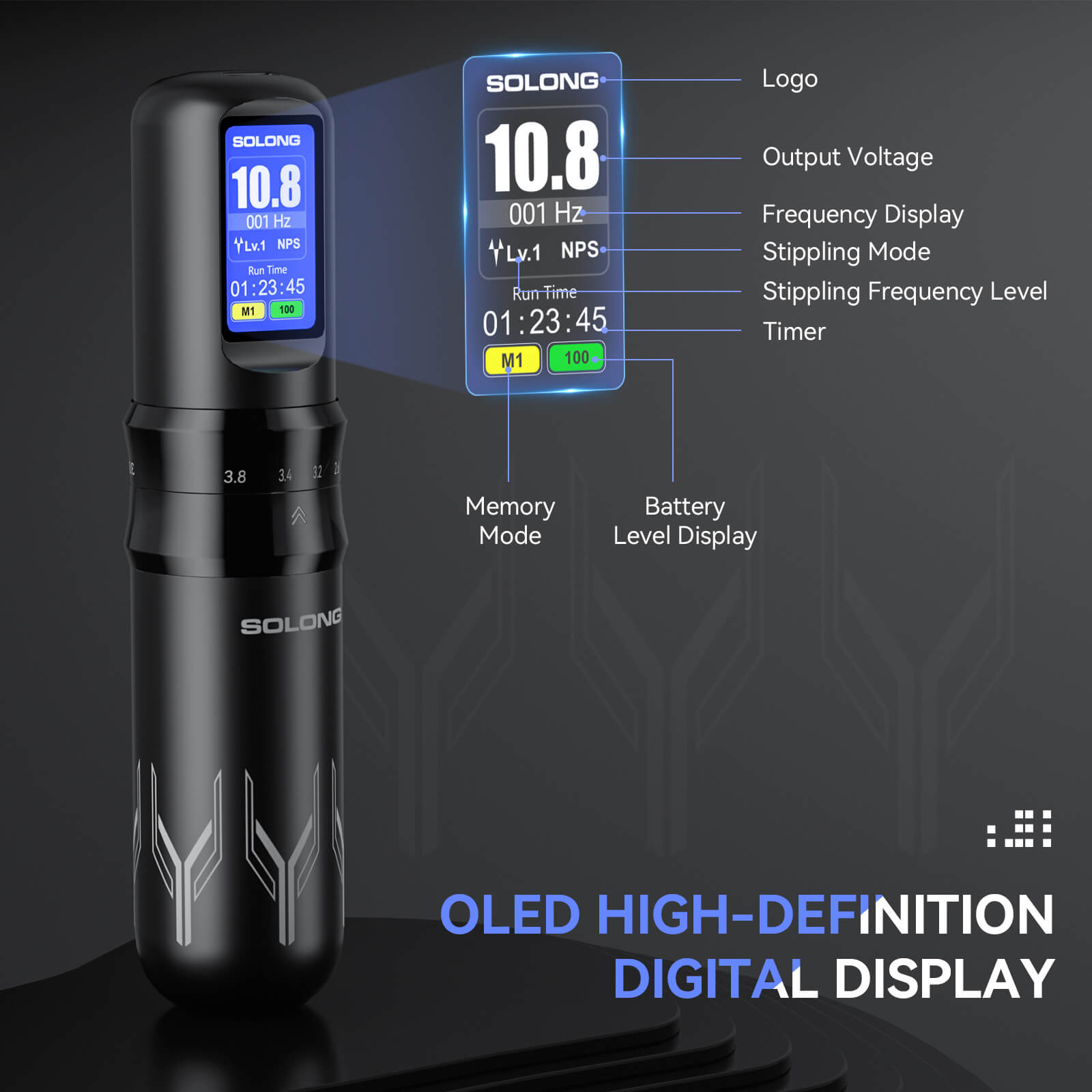 Solong SL-TKE200A-1 Wireless Tattoo Gun Kit – 7 Adjustable Stroke Lengths, 1600mAh Battery, Cartridge Needles, Color Inks & Custom Wallpaper for Beginners & Pros