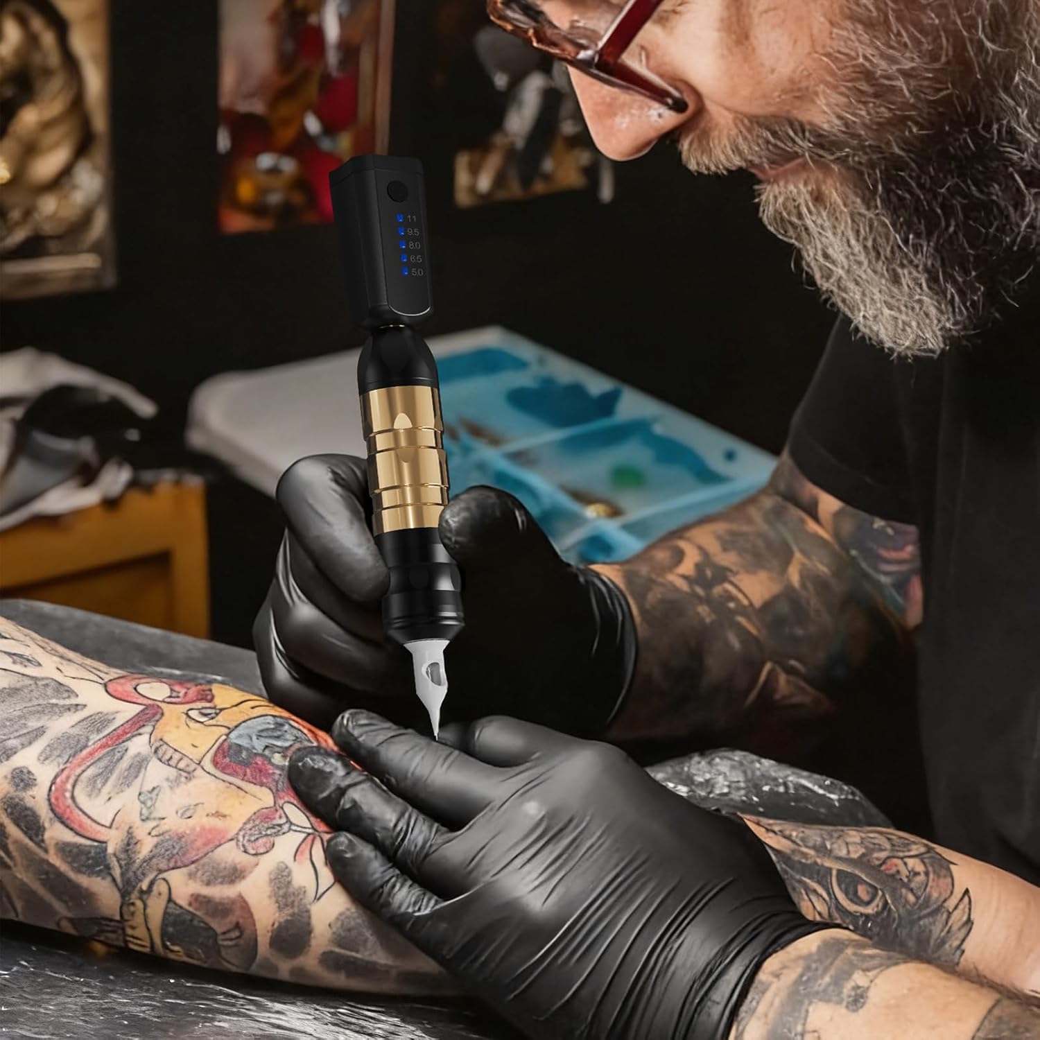 Tattoo Gun Kit,Solong Cordless Tattoo Gun with Dual Rechargeable Battery Tattoo Supply Set for Beginners & Practice SL-TKP203A-9