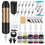 Tattoo Gun Kit,Solong Cordless Tattoo Gun with Dual Rechargeable Battery Tattoo Supply Set for Beginners & Practice SL-TKP203A-9