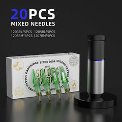 Tattoo Gun Kit,Solong 1600mAh Power Wireless Tattoo Gun 2 Operating Modes with LED Display Tattoo Kit 20Pcs Assorted Tattoo Needles Tattoo Ink Travel Bag Complete Tattoo Supplies SLE72KIT-7