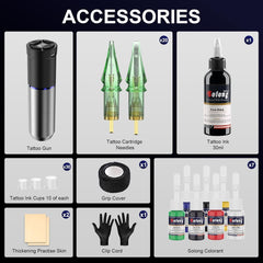 Tattoo Gun Kit,Solong 1600mAh Power Wireless Tattoo Gun 2 Operating Modes with LED Display Tattoo Kit 20Pcs Assorted Tattoo Needles Tattoo Ink Travel Bag Complete Tattoo Supplies SLE72KIT-7