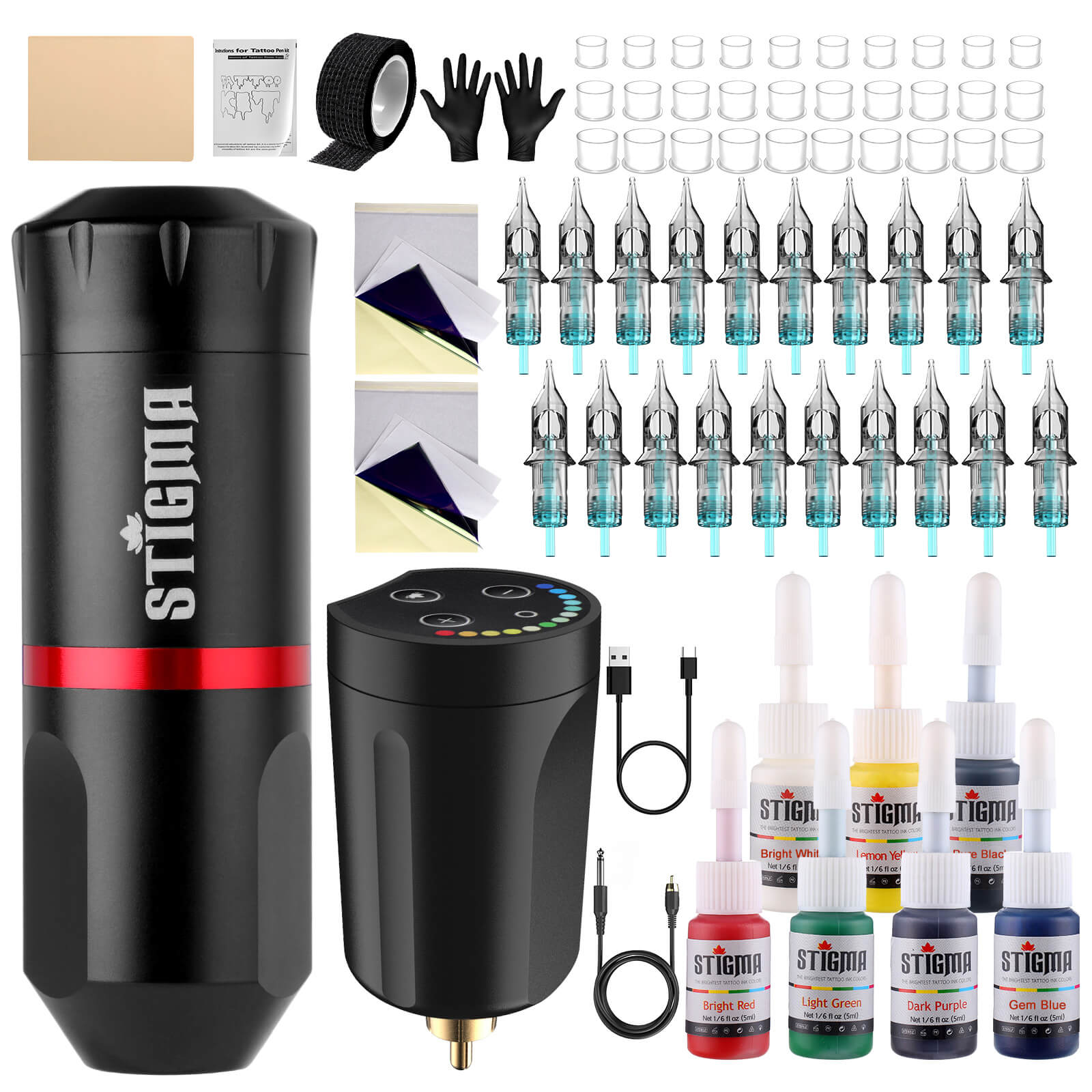 STIGMA Tattoo Machine Kit Q49 Tattoo Machines with 7 Color Inks & 20PCS Cartridges