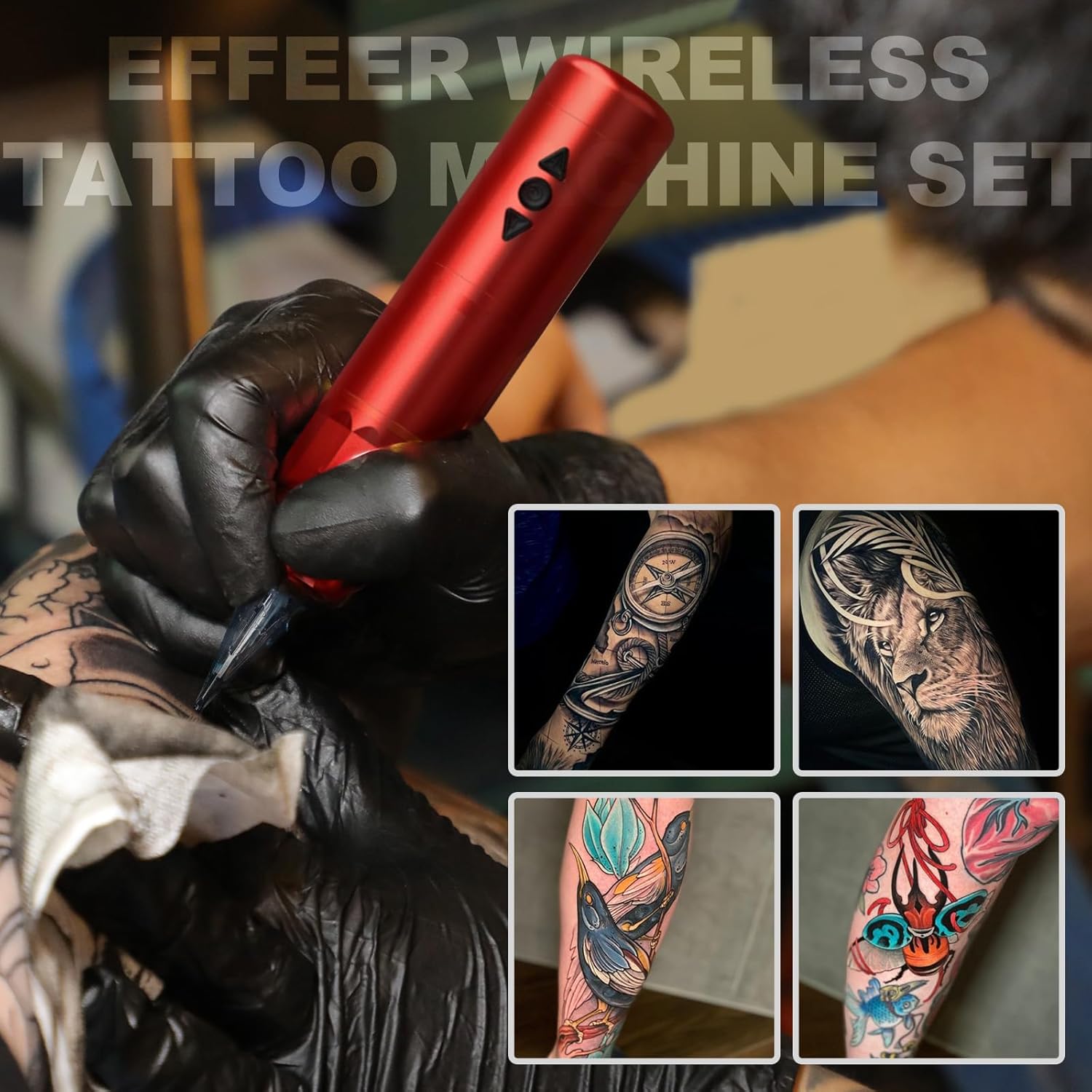 Tattoo Gun,Effeer Complete Wireless Tattoo Gun LED Screen Display Tattoo Kit with 40pcs Cartridge Needles Tattoo Ink Practice Skin Bandage for Beginners