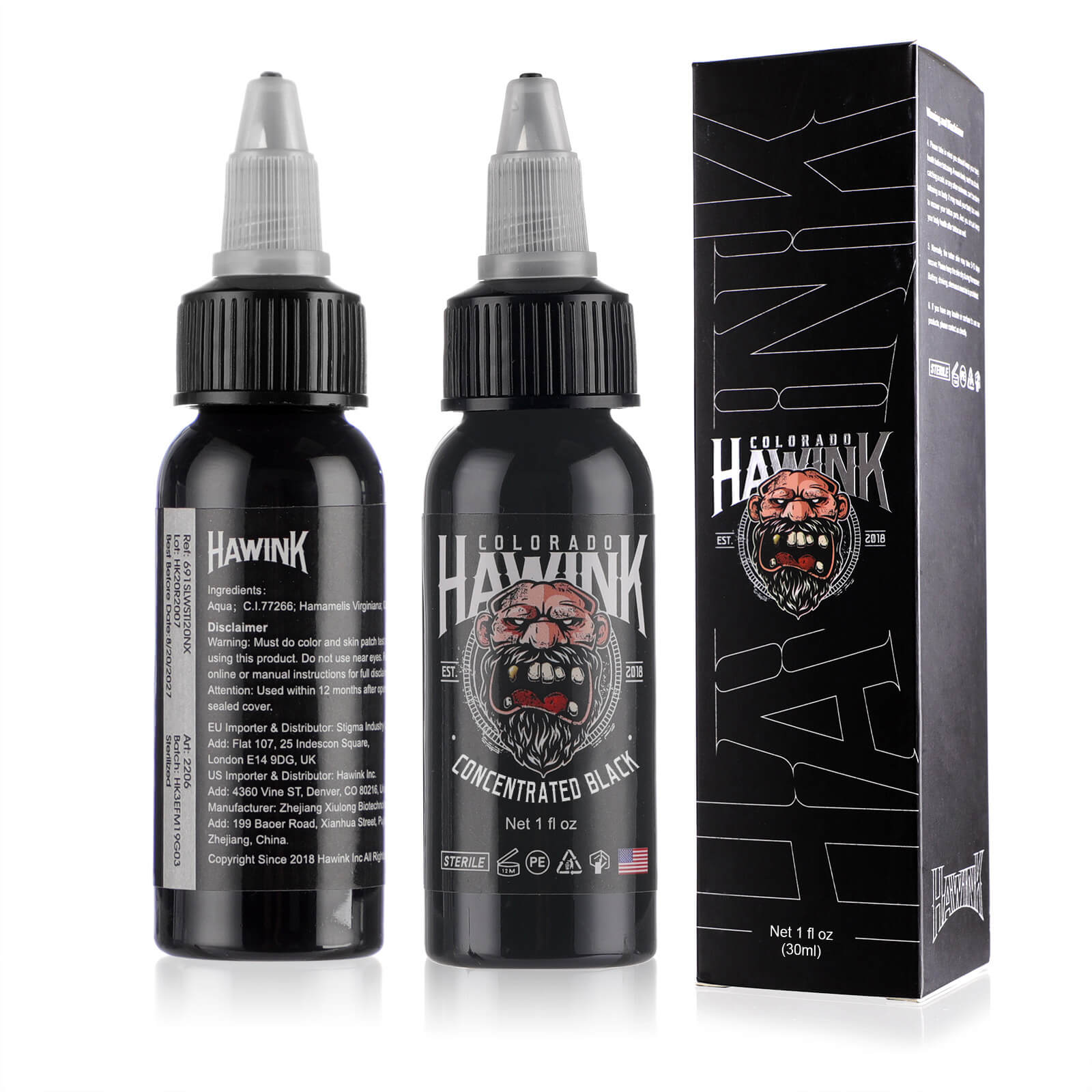 Tattoo Ink Pure Black and Concentrated Black 15-240ml HAWINK (sig)