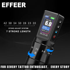 E751 Wireless Tattoo Pen with 7 Stroke Lengths & Dual 1600mAh Batteries – Long Runtime & Precision Control
