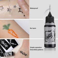 STIGMA  Temporary Tattoo Kit 10 Bottles Color Inks & 84 Pcs Stencils