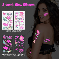 PFARRER Temporary Tattoo Markers 15 Body Markers & 56 Large Tattoo Stencils & 2 sheets Glow Stickers