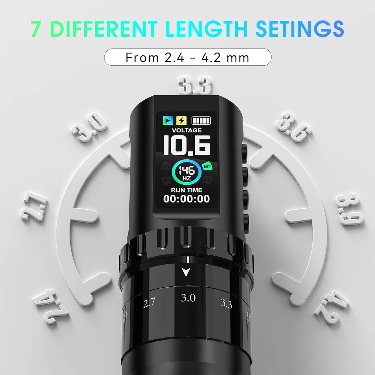 Solong E201 Wireless Tattoo Pen with 7 Stroke Lengths & Dual 1800mAh Batteries – 14H Runtime, High Torque Motor