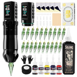 Solong E201 Pro Cordless Tattoo Gun Kit with 7 Strokes Length,Dual 1800mAh Power Batteries and 100ML Tattoo Ink Mechanical Tattoo Machine for Artists & Beginners SL-TKE201A-1