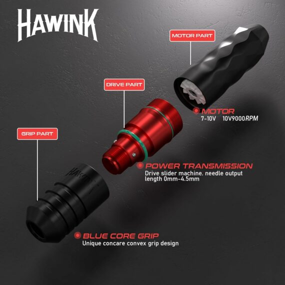 ערכת אקדח קעקועים - ערכת קעקועים של HAWINK מכונת קעקועים אלחוטית מלאה 1600mAh ספק כוח EM170KIT-1