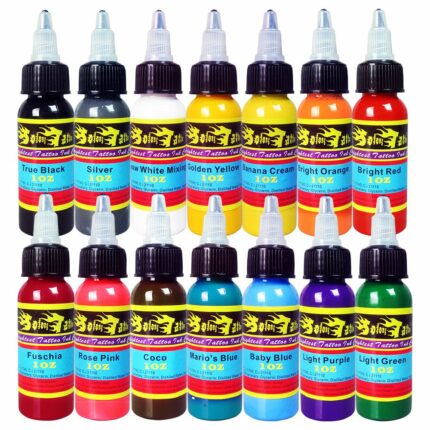 Solong Tattoo Ink Set 14 kompletních barev 1oz (30ml)