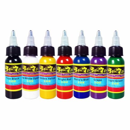 Sada tetovacích inkoustů Solong 7 kompletních barev 1oz (30ml) TI301-30-7