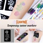 HAWINK Glitter Temporary Tattoo Markers for Skin 10 Body Markers + 56 Stencils