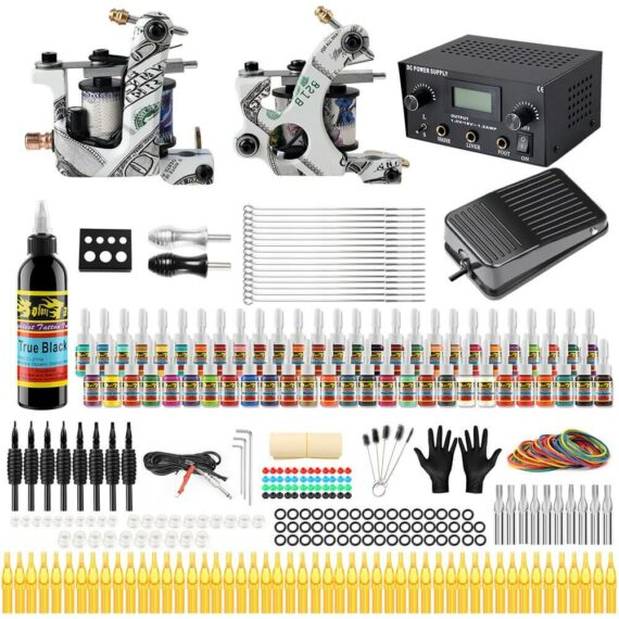 Tattoo Machine Kit -Yuelong Complete Tattoo Kits Pro Machine Guns Foot  Pedal Clip Cord Grips Tattoo Needles for Beginners and Experienced Artists
