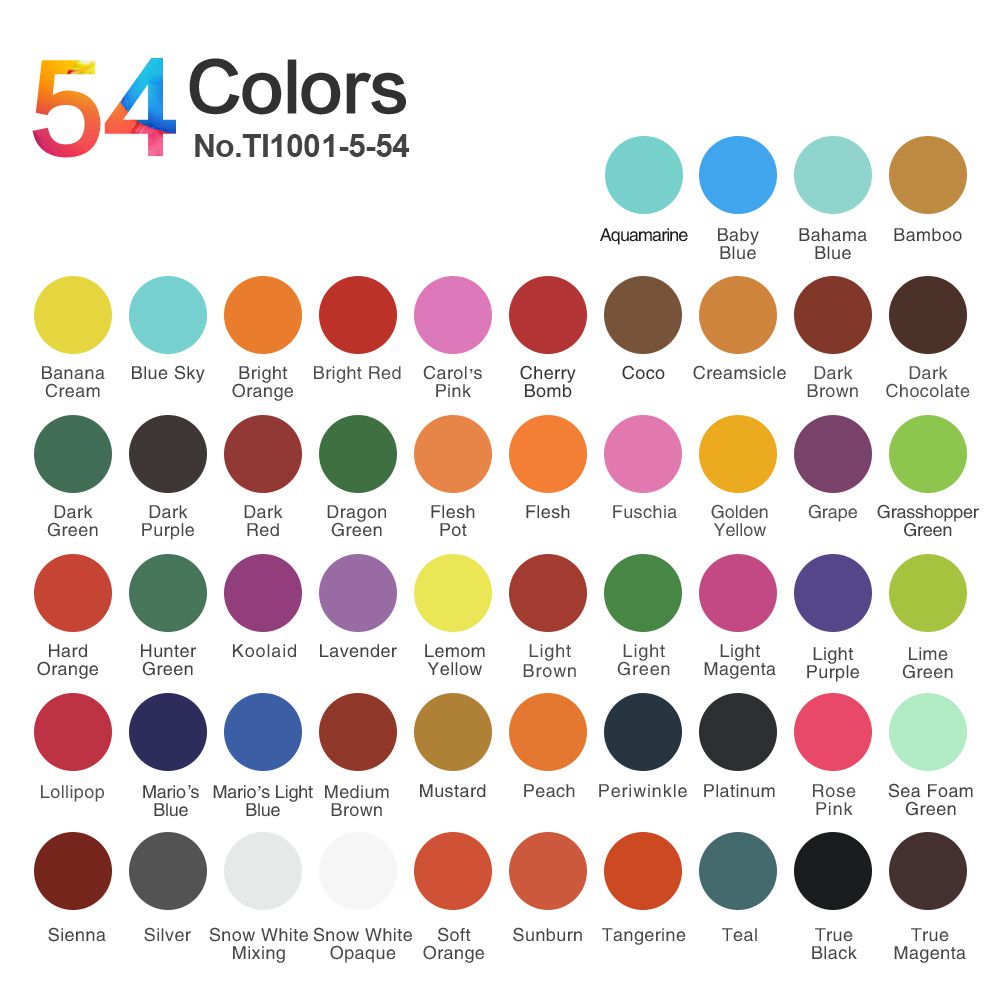 مجموعة حبر الوشم سولونج 54 لونًا كاملاً 1/6 أونصة (5 مل) TI1001-5-54